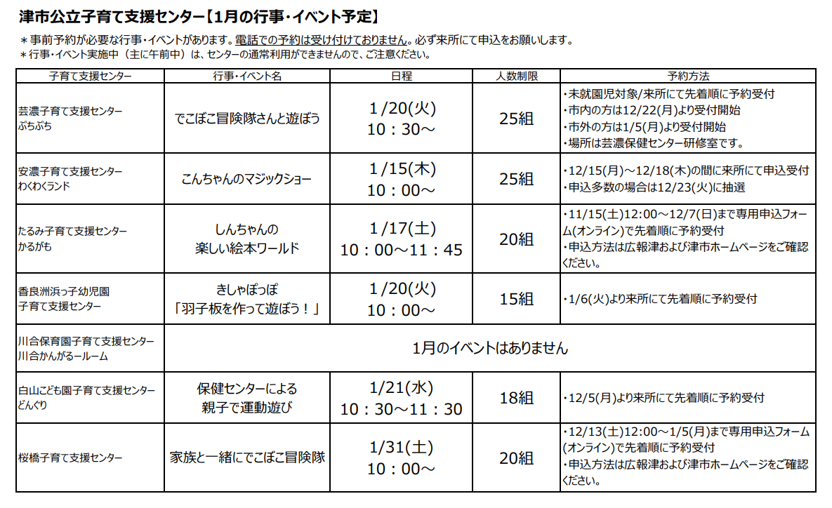 1月公立イベント一覧表